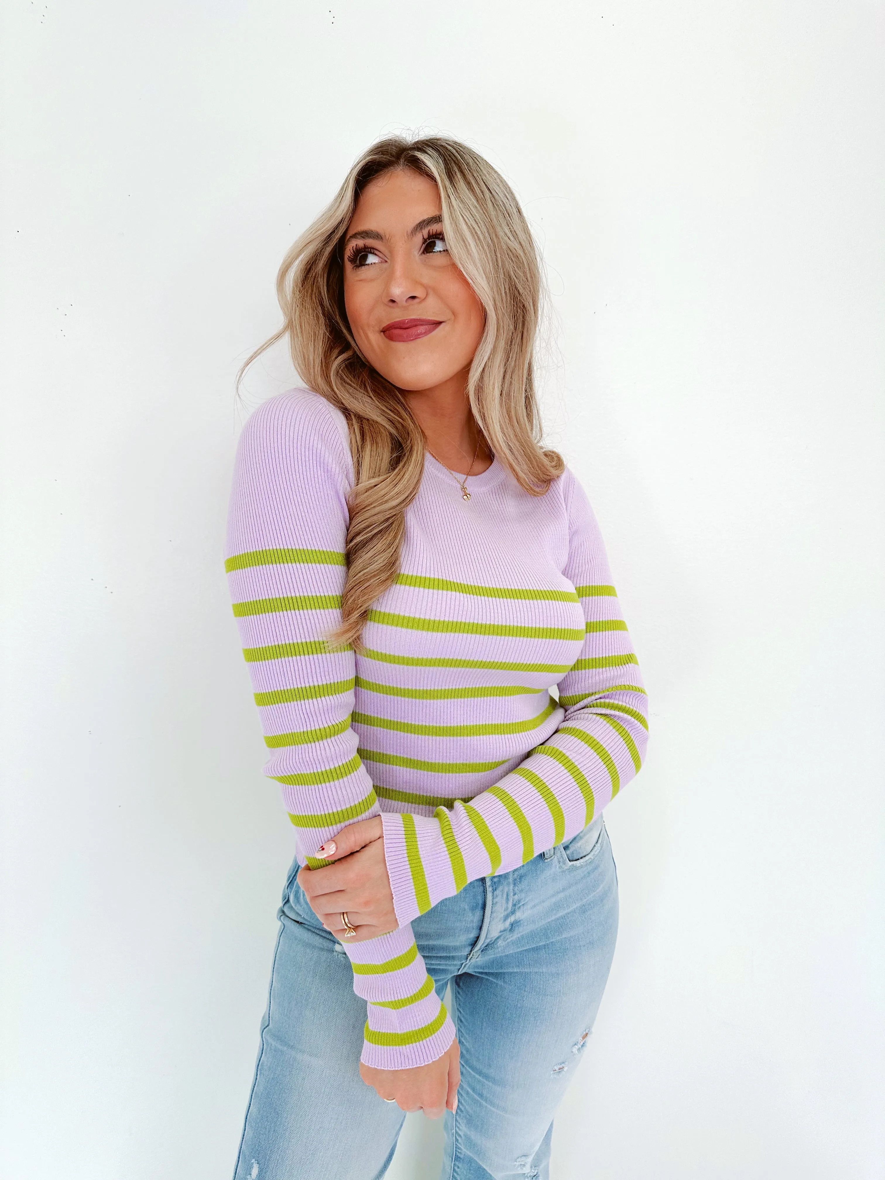 Forever Flattering Striped Sweater - Lavender