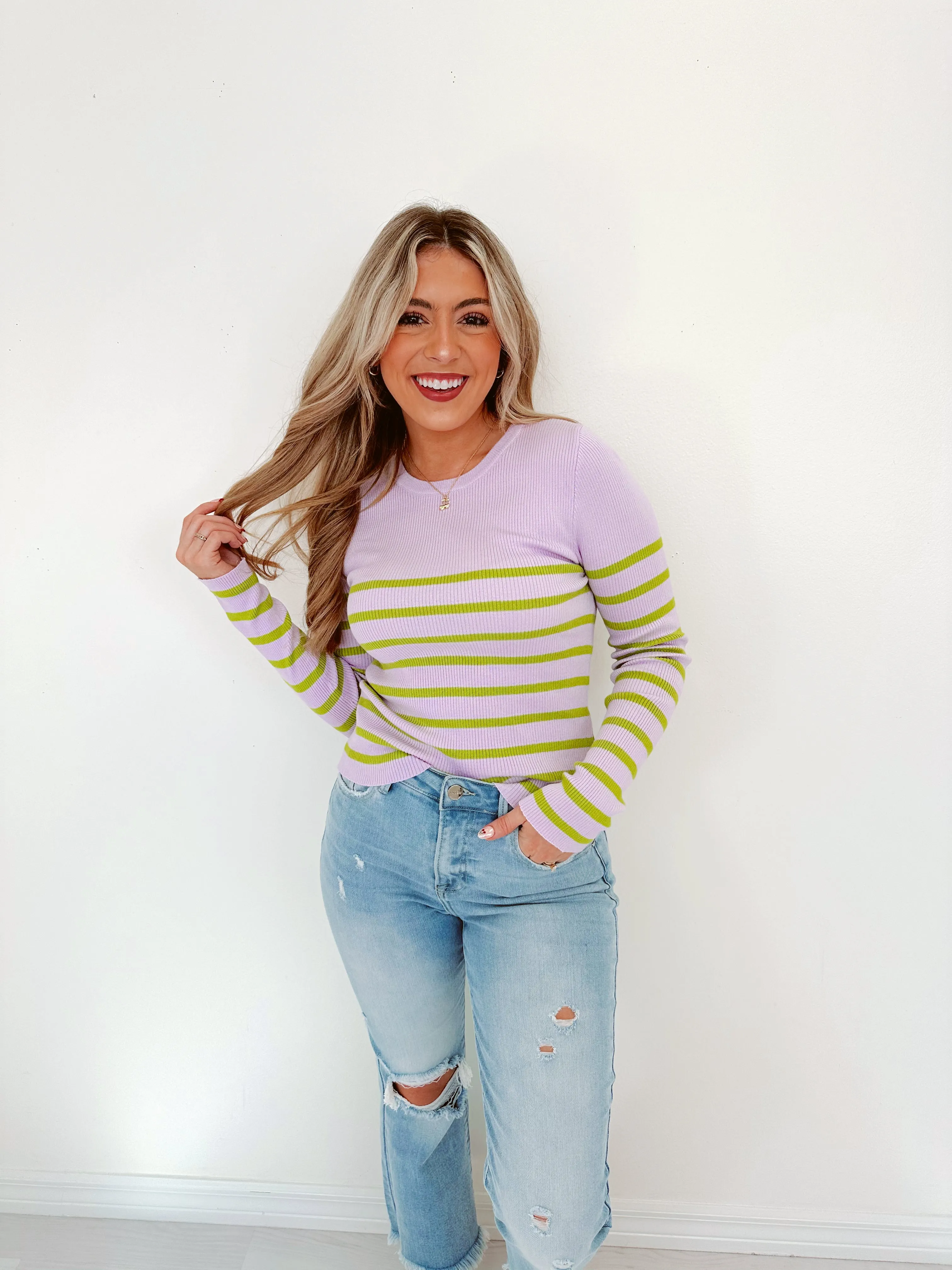 Forever Flattering Striped Sweater - Lavender