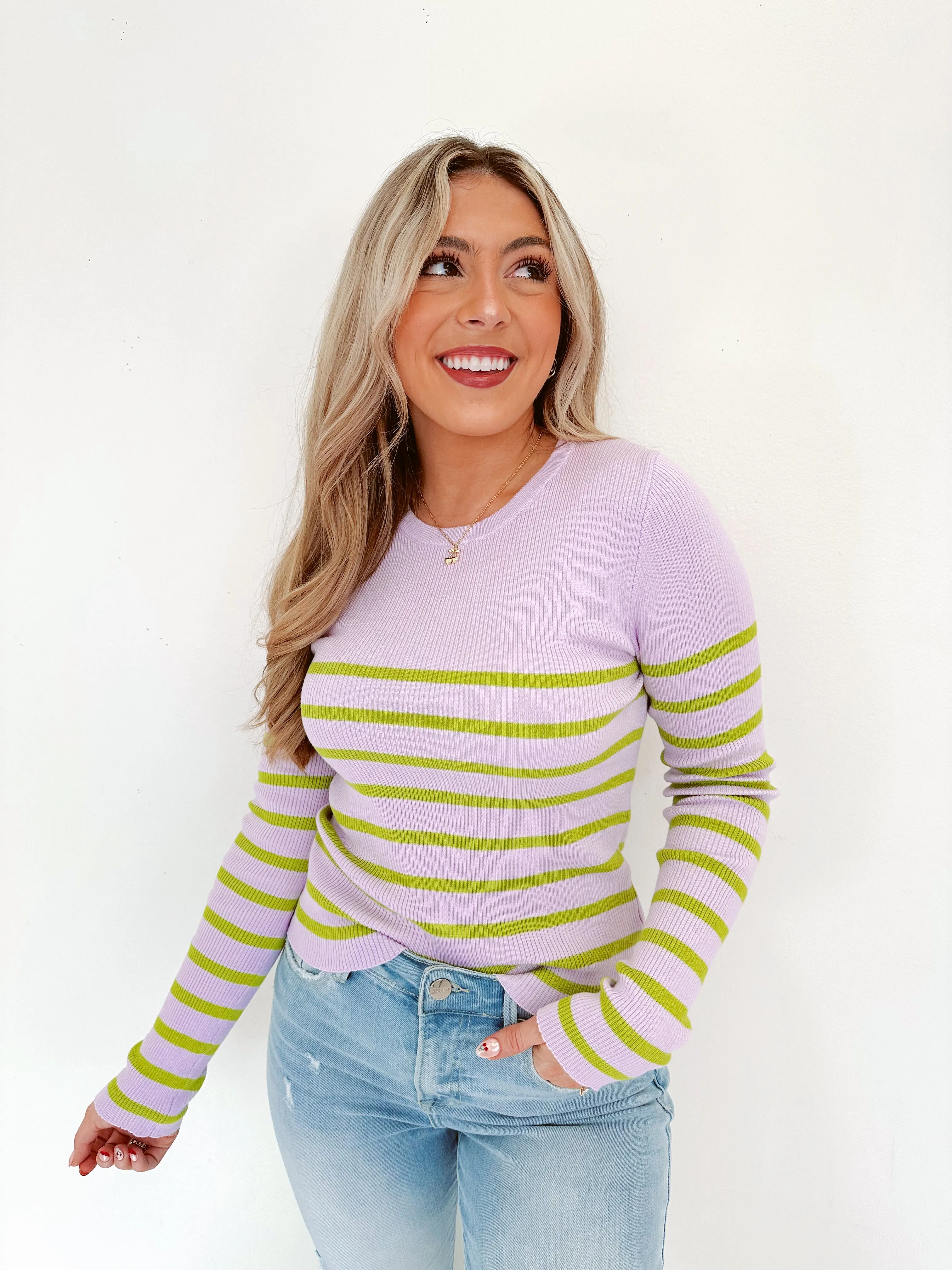 Forever Flattering Striped Sweater - Lavender