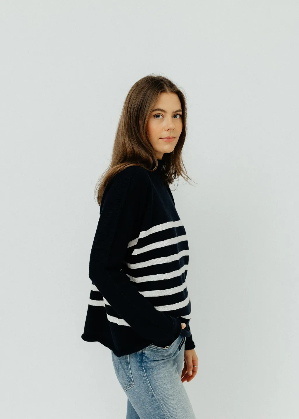 Frank & Eileen Monterey Sweater in Navy with Ivory Stripe