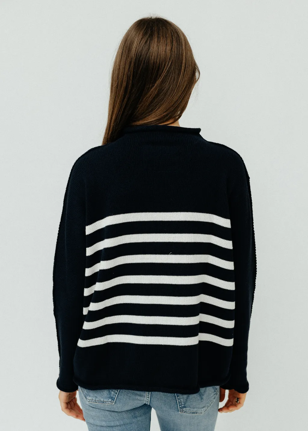 Frank & Eileen Monterey Sweater in Navy with Ivory Stripe