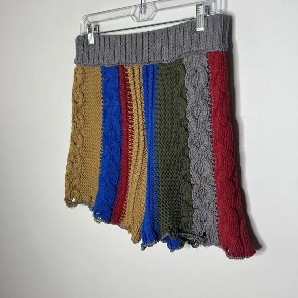 Free People Shorts Womens Medium Knit Sweater Shorts Pull On Colorful Boho Retro