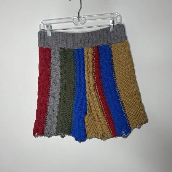 Free People Shorts Womens Medium Knit Sweater Shorts Pull On Colorful Boho Retro