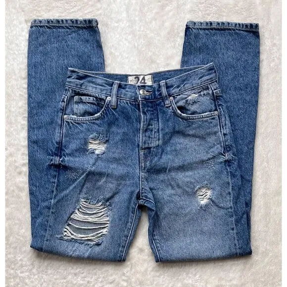 Free People We The Free Bren Boyfriend High Rise Baggy Distressed Jeans, Size 24