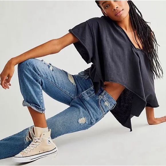 Free People We The Free Bren Boyfriend High Rise Baggy Distressed Jeans, Size 24