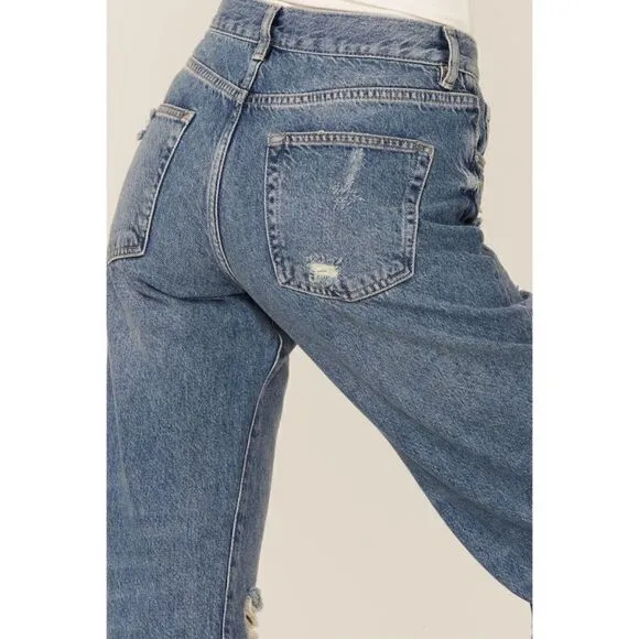 Free People We The Free Bren Boyfriend High Rise Baggy Distressed Jeans, Size 24