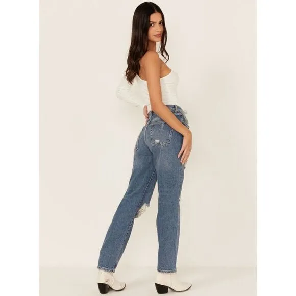 Free People We The Free Bren Boyfriend High Rise Baggy Distressed Jeans, Size 24