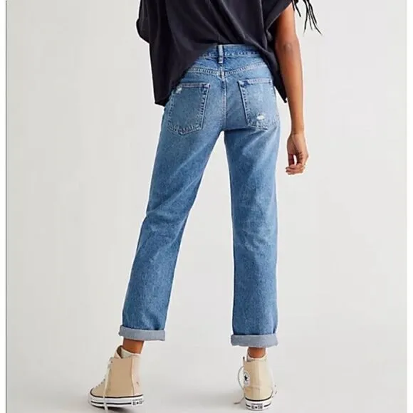 Free People We The Free Bren Boyfriend High Rise Baggy Distressed Jeans, Size 24