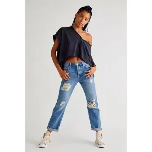 Free People We The Free Bren Boyfriend High Rise Baggy Distressed Jeans, Size 24