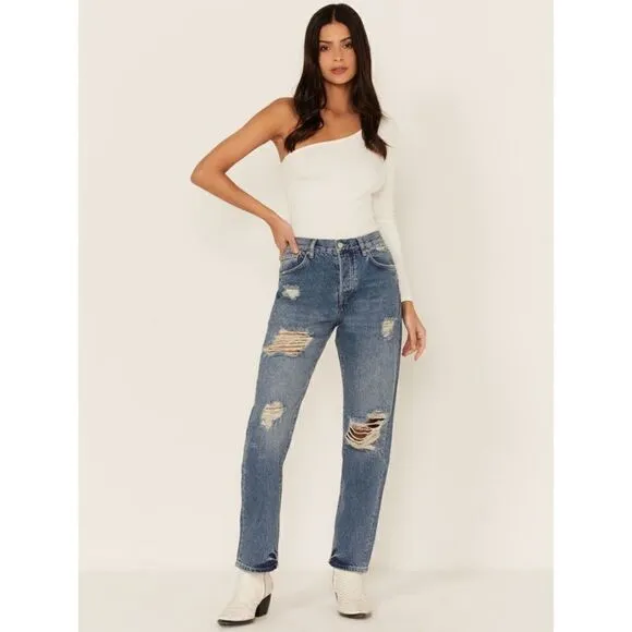 Free People We The Free Bren Boyfriend High Rise Baggy Distressed Jeans, Size 24