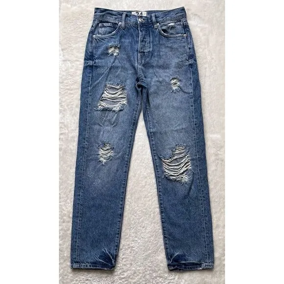 Free People We The Free Bren Boyfriend High Rise Baggy Distressed Jeans, Size 24