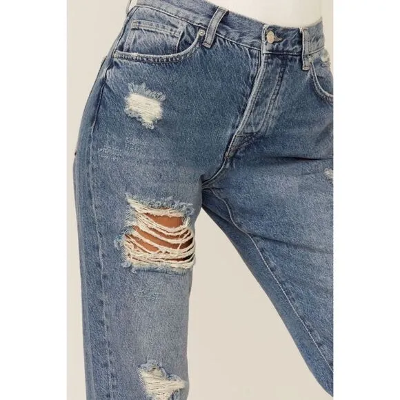 Free People We The Free Bren Boyfriend High Rise Baggy Distressed Jeans, Size 24