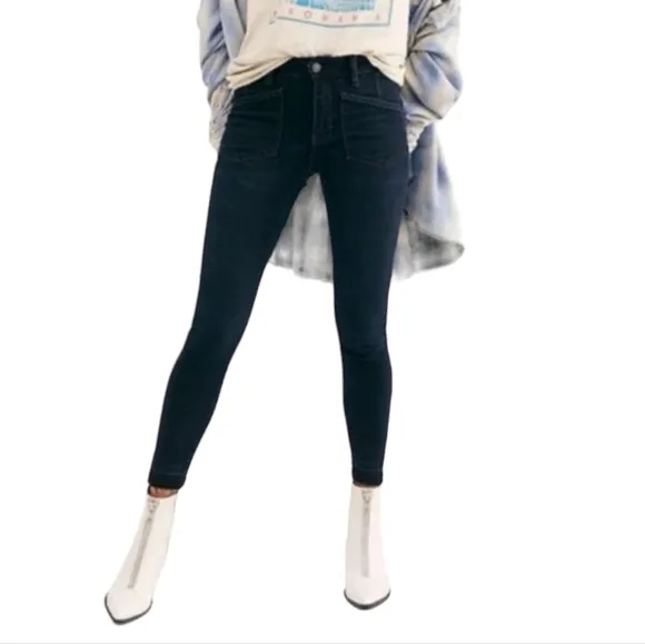 Free People We The Free Ivy Released Hem Skinny Jeans In Seal Blue Size 26