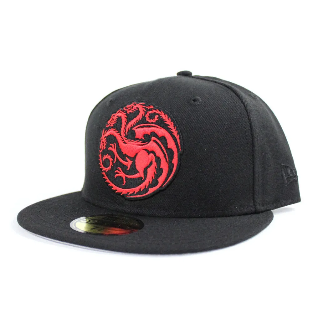 Game of Thrones House Targaryen Dragon New Era 59Fifty Fitted Hat (Black Gray Under Brim)