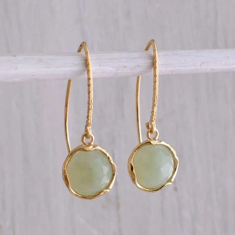 Gold Plated Round Jade 12mm Dangle Earrings