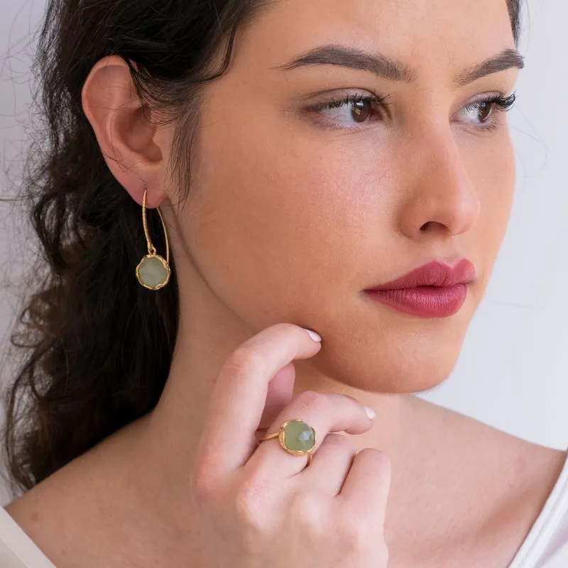 Gold Plated Round Jade 12mm Dangle Earrings