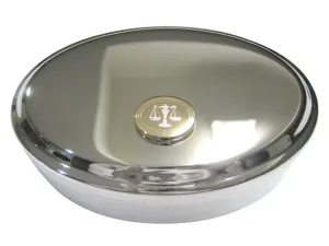 Gold Toned Etched Oval Scale of Justice Law Oval Trinket Jewelry Box