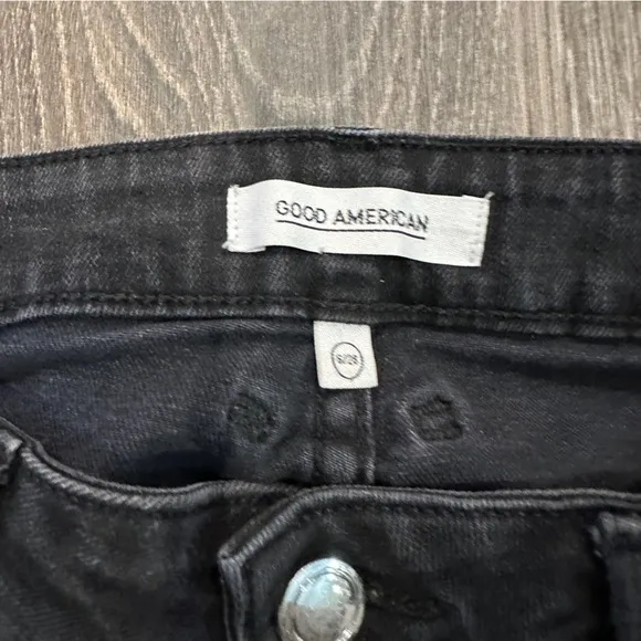 Good American Women’s High Rise Black Skinny Jeans Bow Details on Ankle sz 6/28