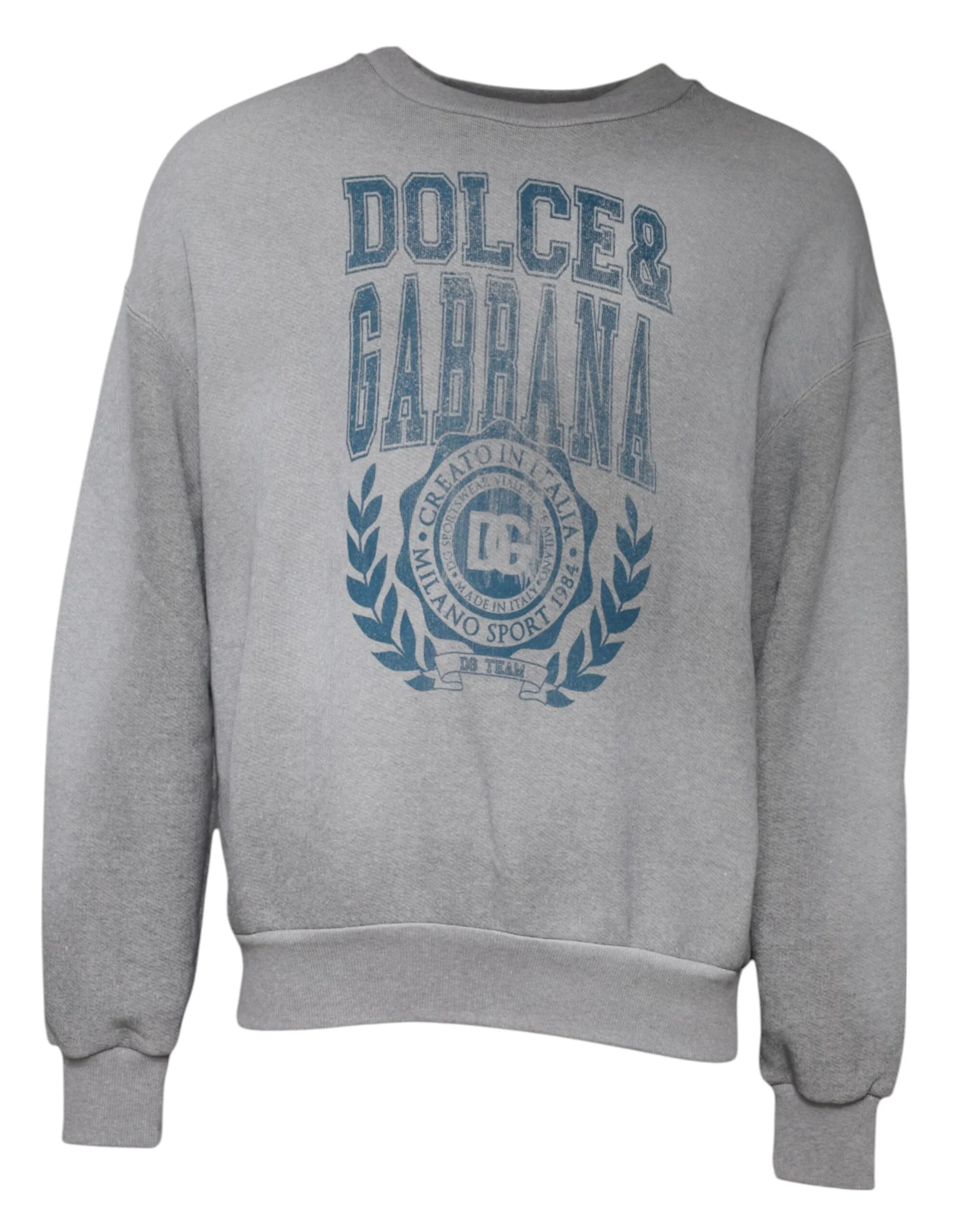Gray Cotton Logo Crew Neck Pullover Sweater