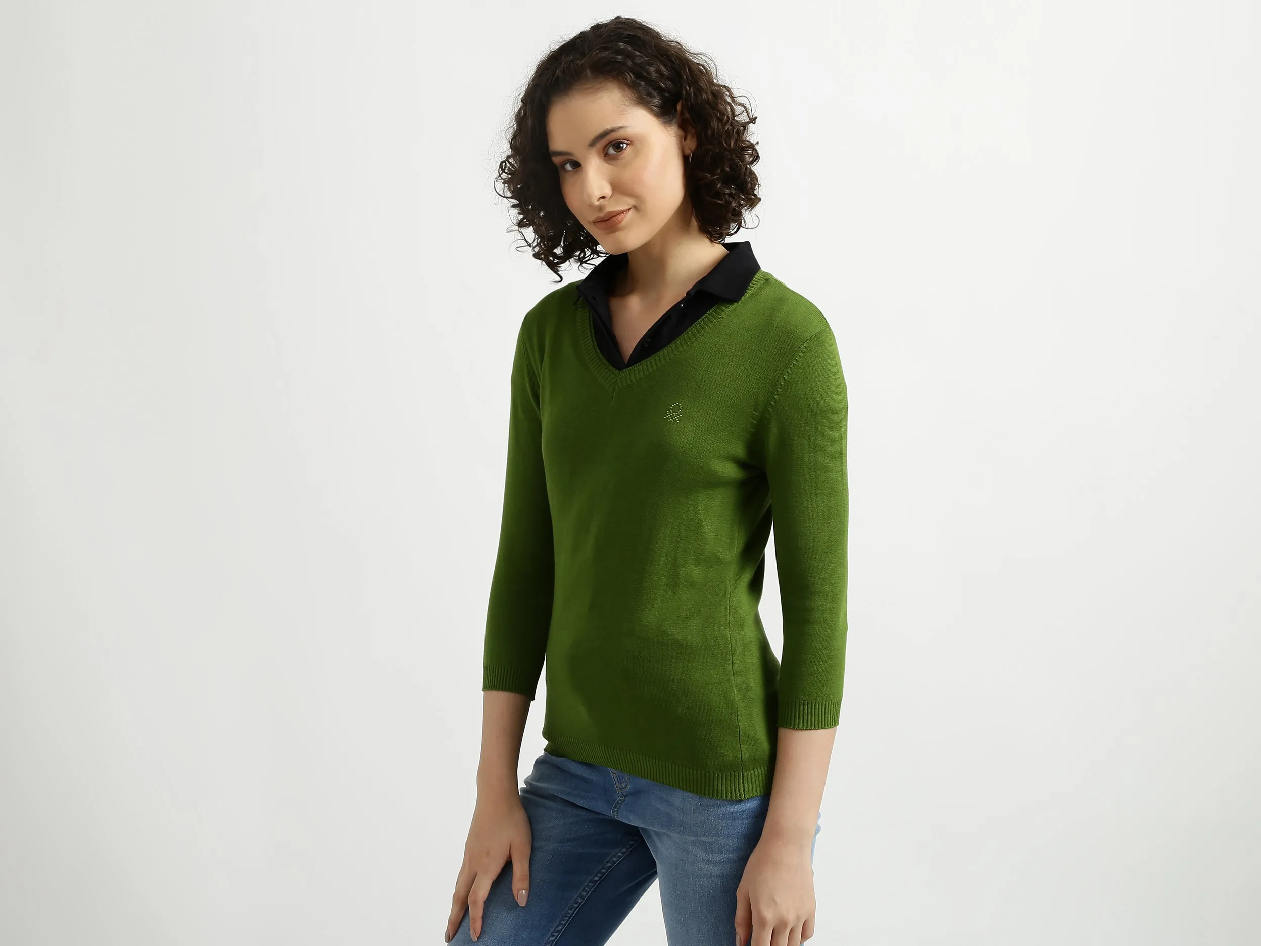 Green V-Neck Sweater