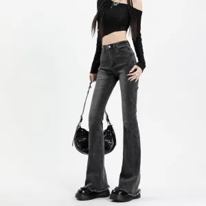 Grey Flared Freyed Hem Denim