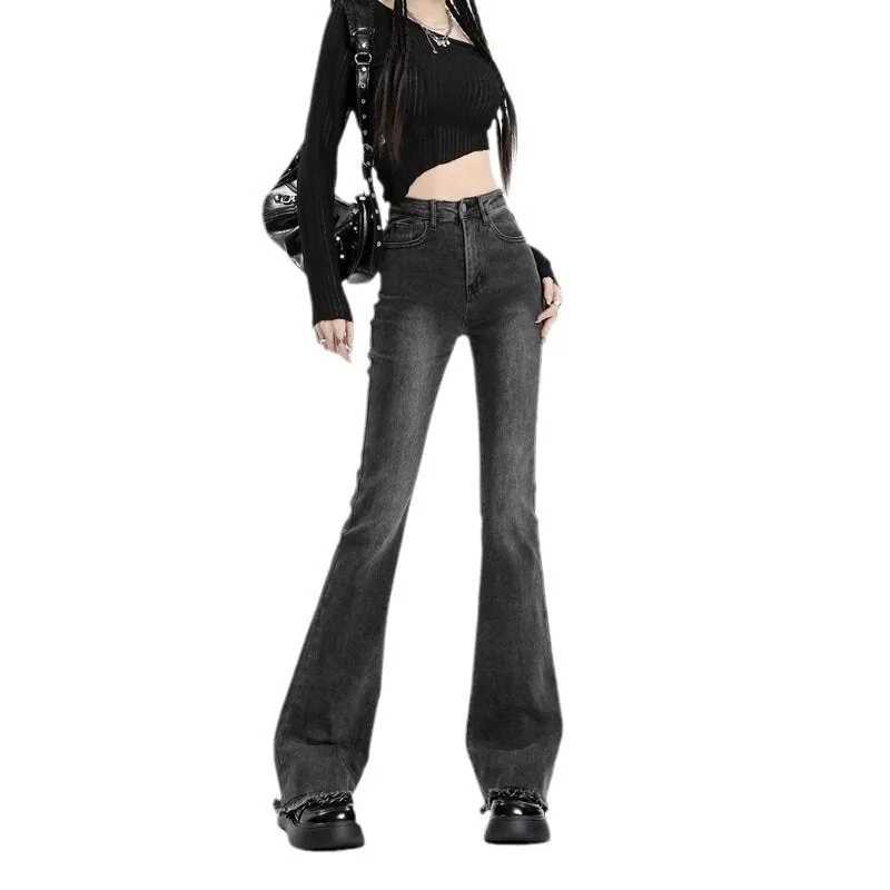 Grey Flared Freyed Hem Denim