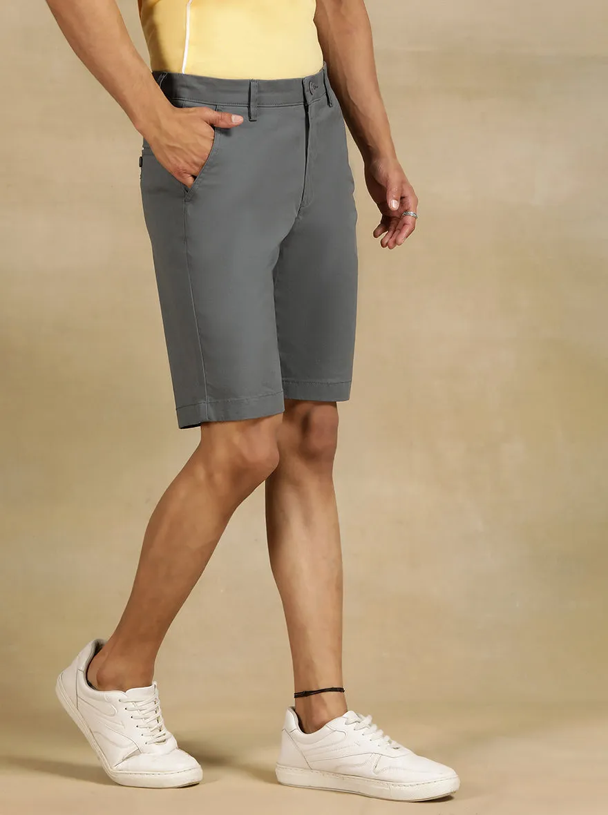 Grey Solid Slim Fit Shorts | JadeBlue