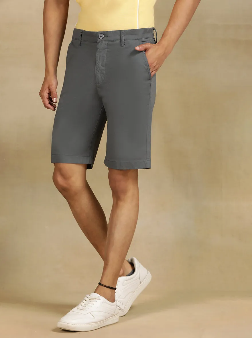 Grey Solid Slim Fit Shorts | JadeBlue