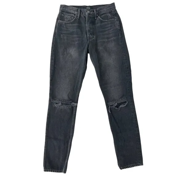 GRLFRND Karolina Black High Rise Straight Ripped Jeans Wild Thing 25 $195
