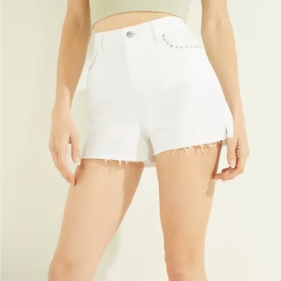 Guess White Denim Claudia Shorts, Size 30 NWT