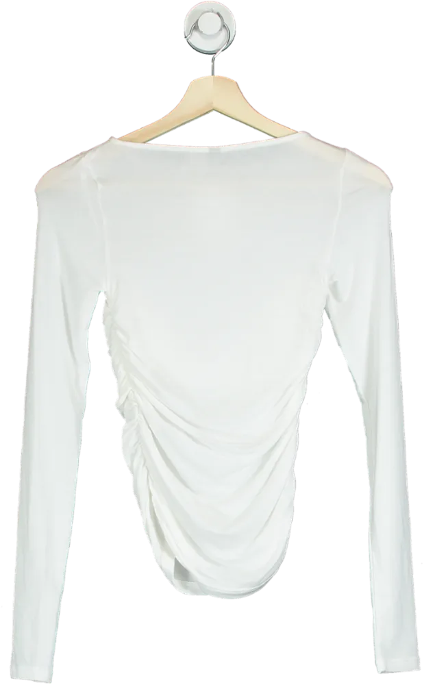 H&M White Long Sleeve Top with Twist Detail UK XS