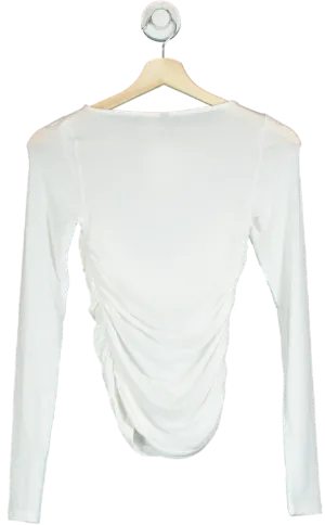 H&M White Long Sleeve Top with Twist Detail UK XS