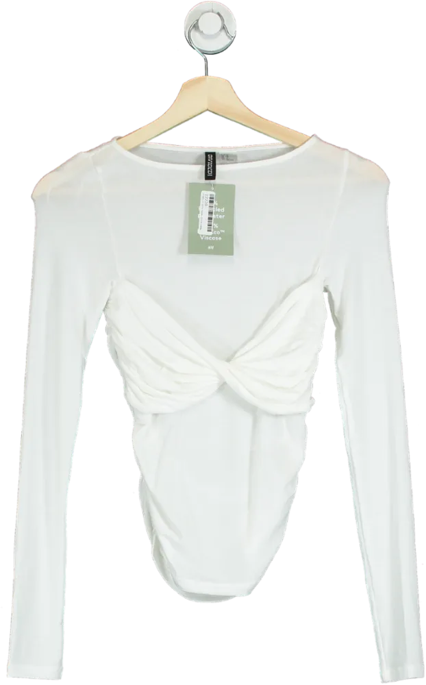 H&M White Long Sleeve Top with Twist Detail UK XS