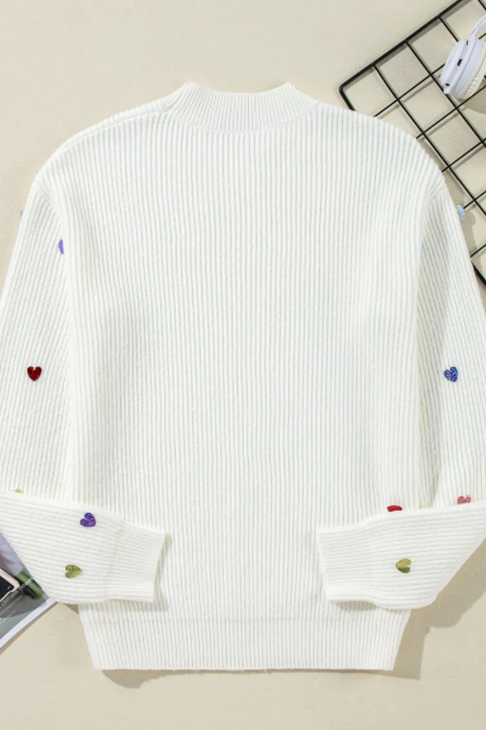 Hazel Blues® |  Heart Sequin Round Neck Long Sleeve Sweater