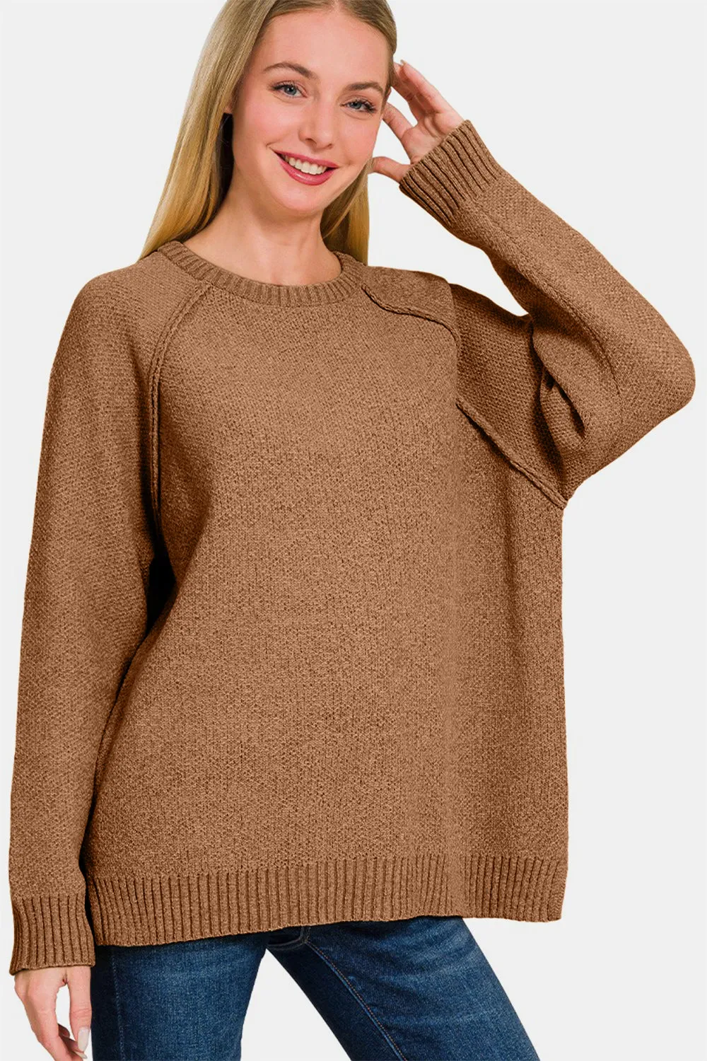 Hazel Blues® |  Zenana Side Slit Raglan Sleeve Sweater