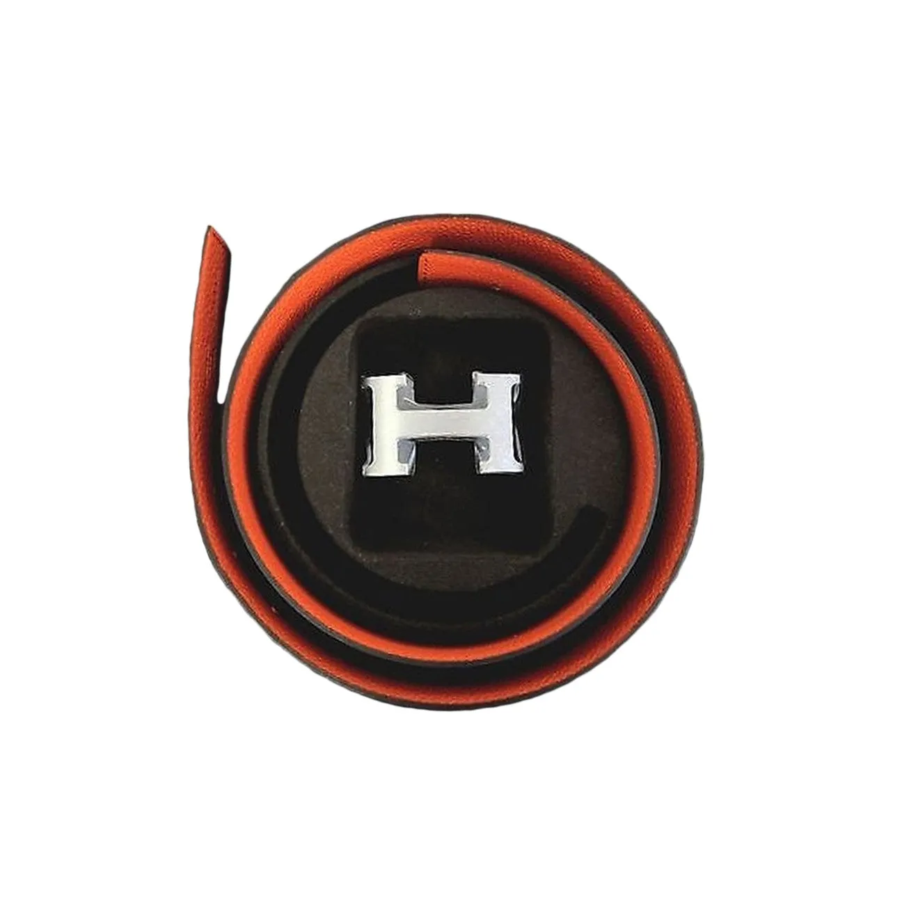 Hermes Black Feu Orange Belt Kit H Silver Buckle 80cm Constance Unisex
