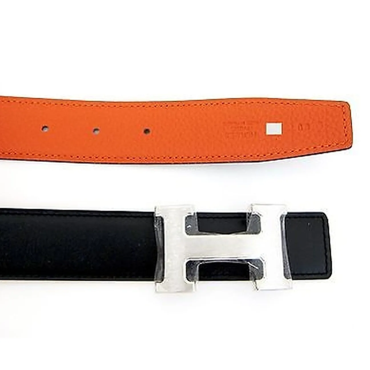 Hermes Black Feu Orange Belt Kit H Silver Buckle 80cm Constance Unisex