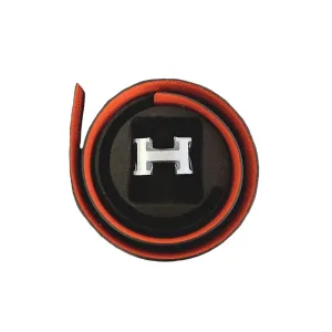 Hermes Black Feu Orange Belt Kit H Silver Buckle 80cm Constance Unisex