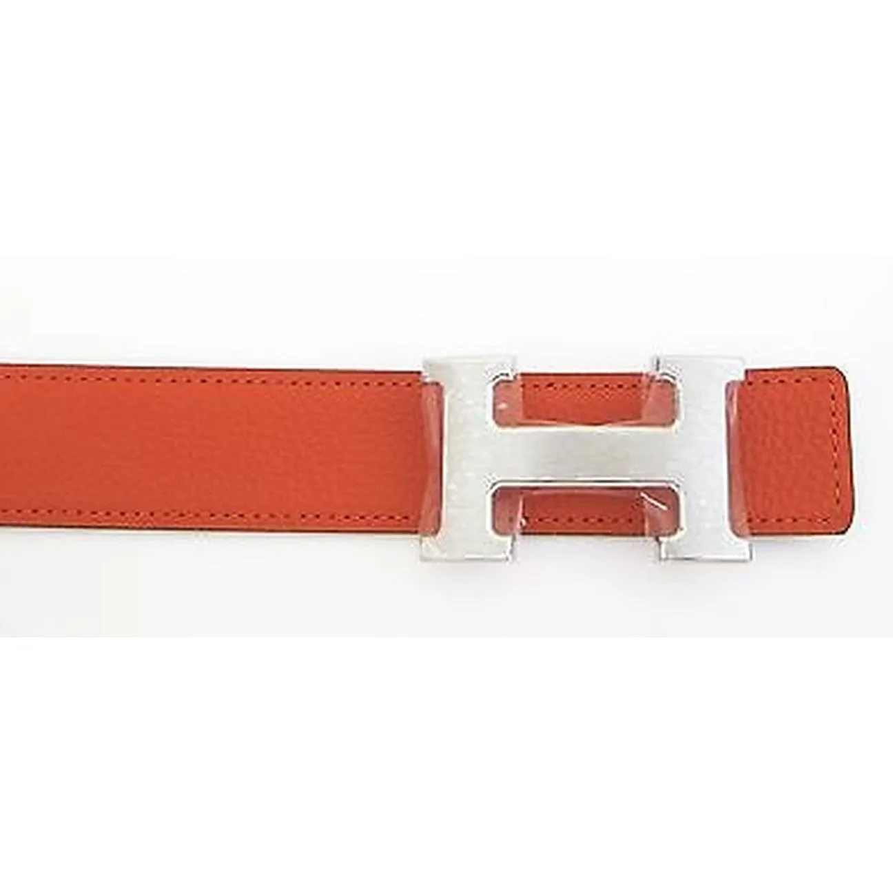 Hermes Black Feu Orange Belt Kit H Silver Buckle 80cm Constance Unisex