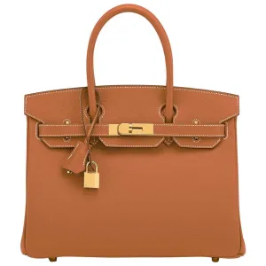 Hermes Gold Camel Tan 30cm Birkin Epsom Gold Hardware