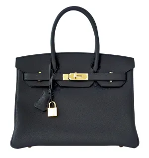 Hermes Plomb Lead Grey Black Togo 30cm Birkin Gold GHW Bag Superb