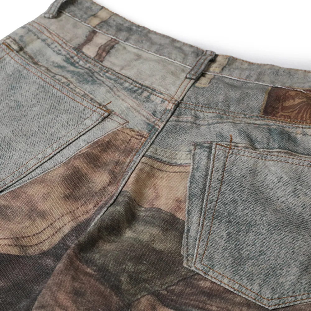 High Street Distressed Washed Printed Jeans