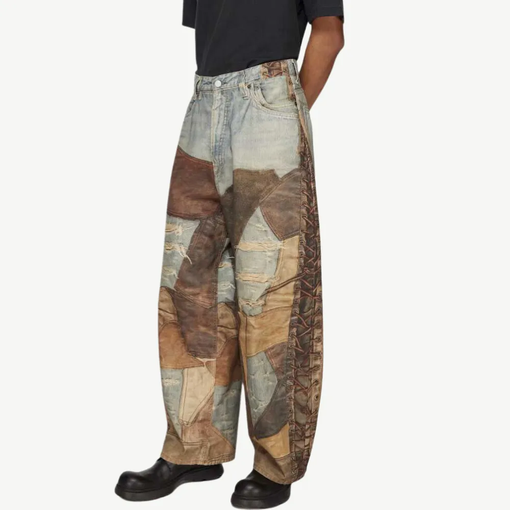 High Street Distressed Washed Printed Jeans