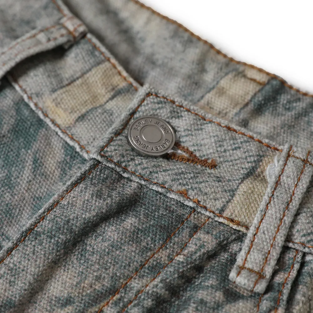 High Street Distressed Washed Printed Jeans