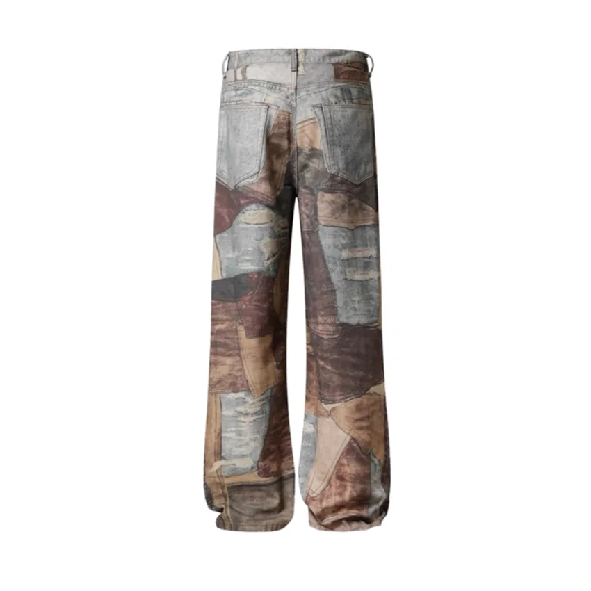 High Street Distressed Washed Printed Jeans