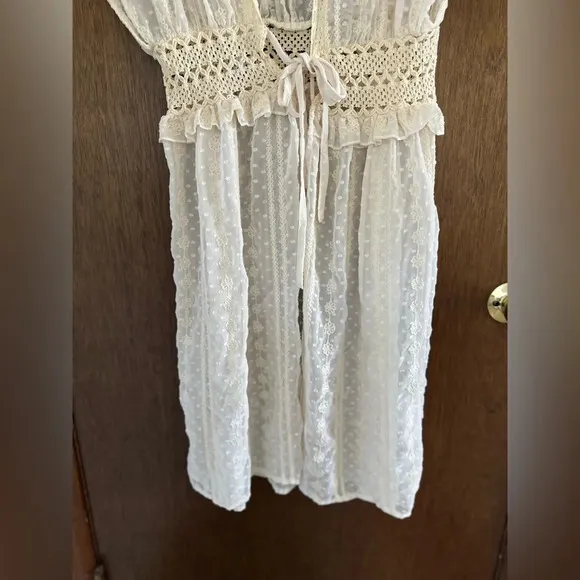 House Of Harlow 1960 Cream Sheer Lace Crochet Cardigan Duster Cover Up One Size