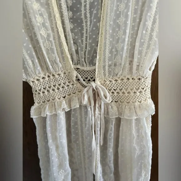 House Of Harlow 1960 Cream Sheer Lace Crochet Cardigan Duster Cover Up One Size