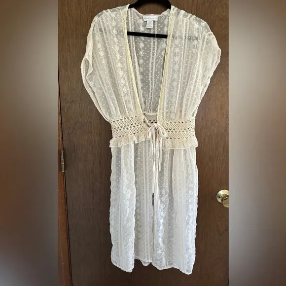 House Of Harlow 1960 Cream Sheer Lace Crochet Cardigan Duster Cover Up One Size