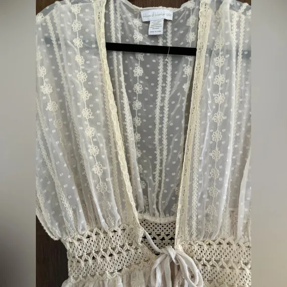 House Of Harlow 1960 Cream Sheer Lace Crochet Cardigan Duster Cover Up One Size