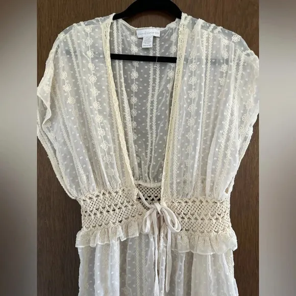 House Of Harlow 1960 Cream Sheer Lace Crochet Cardigan Duster Cover Up One Size